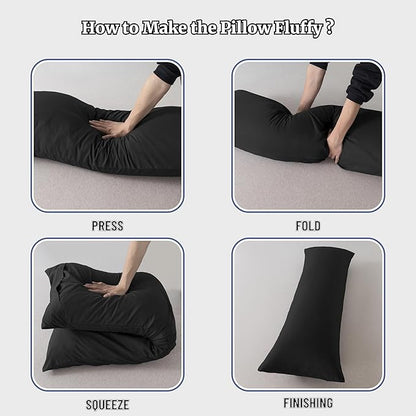 Ubauba Memory Foam Body Pillow with Cover, Full Large Body Pillows Insert for Adults with Envelope Closure Pillowcase, Firm & Fluffy Long Bed Pillows for Sleeping (20x54 inch, Pitch Black)
