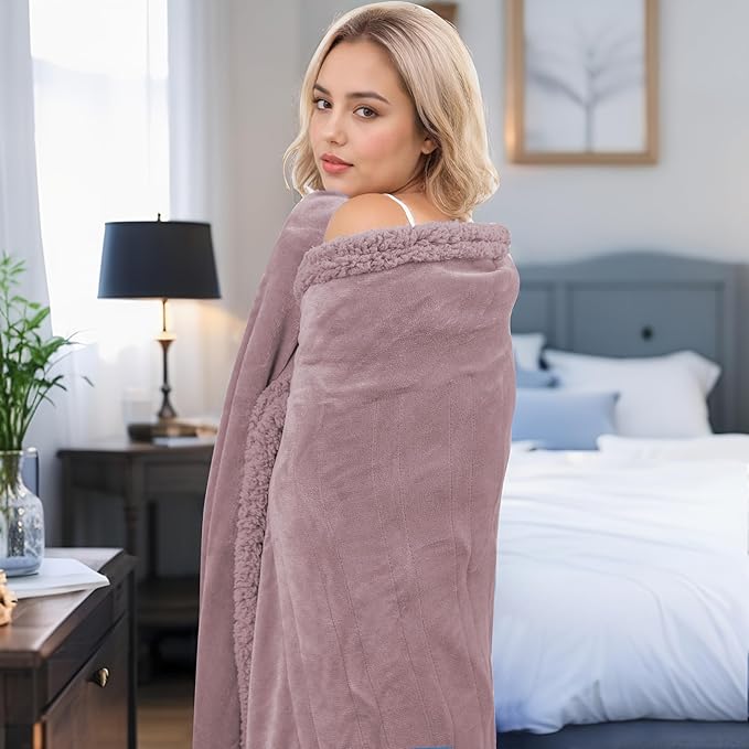 Heated Blanket Full Size Electric Blanket 72" x 84" with 5 Levels Heating & 10Hs Auto Off, Silky Microplush Flannel & Warm Sherpa Fabric, Machine Washable, Great Christmas Birthday Gifts, Purple