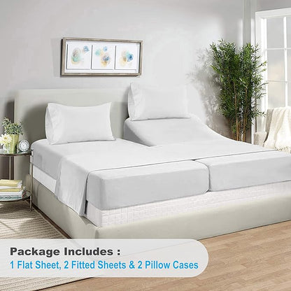 LANE LINEN 100% Egyptian Cotton Split King Bed Sheets for Adjustable Beds Soft & Comfy Luxury Hotel Style Thick Split King Sheet Set, Fully Elasticized Reinforsed Seams White Sheets