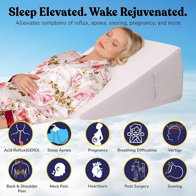 Sleepnitez 12" Bed Wedge Pillow for Sleeping After Surgery, Back Support, Leg Elevation, GERD Acid Reflux, Neck Pain Relief, Sleep Apnea, Snoring, Cooling 3.0" Memory Foam Top Triangle Incline Wedge