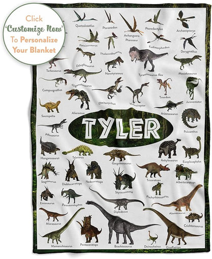 Personalized Dinosaur Blanket for Kids, Ships Next Day - Dino Throw Blanket for Boys and Girls, Toddler Bed, Room & Bedroom Decor - Educational Blankets for Children - USA Based (60x80, Fleece)