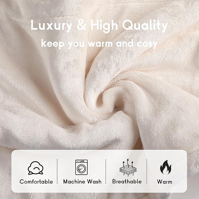 Heated Electric Blanket Queen Size 84''x90'', Dual Controller Soft Flannel with 10 Heat Settings 1-12 Hour Auto Off Large Blanket for Bed - White