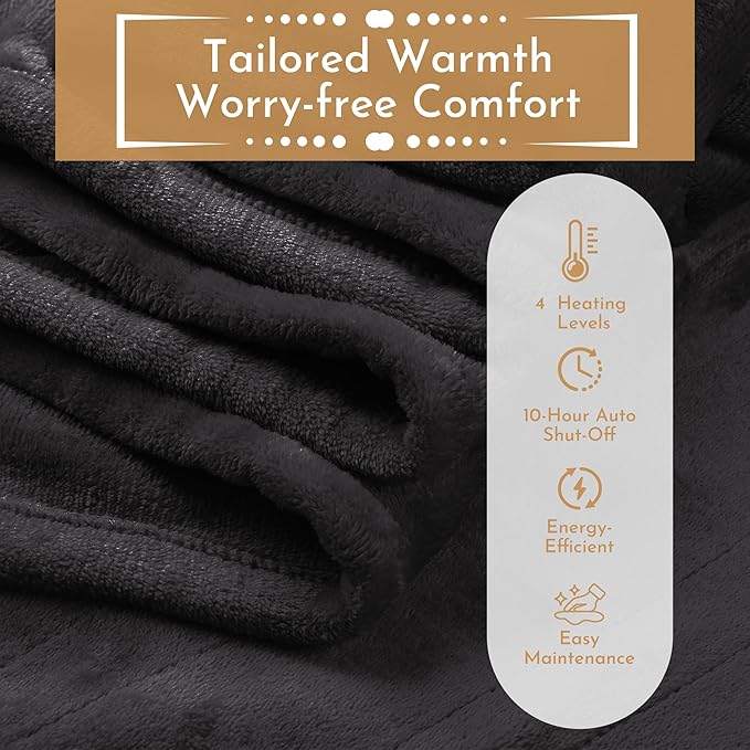 Electric Heated Blanket 72"x84" Full Size Microplush Cover Blanket, 5 Heat Settings & 10 Hours Auto Off, Cozy & Warm for All Night, Machine Washable, Iron Grey