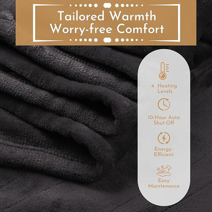 Electric Heated Blanket 72"x84" Full Size Microplush Cover Blanket, 5 Heat Settings & 10 Hours Auto Off, Cozy & Warm for All Night, Machine Washable, Iron Grey