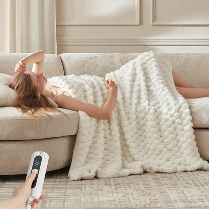 Heated Throw Blanket - Fast Heating 3D Jacquard Electric Heated Blanket, Cozy Heating Blanket with 6 Heating Settings & 4 Hours Auto-Off, 50"x60", White