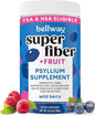 Bellway Super Fiber Powder + Fruit, Sugar Free Organic Psyllium Husk Powder Fiber Supplement for Regularity, Bloating Relief & Digestive Health, Plant-Based, Wild Berry (50 Servings)