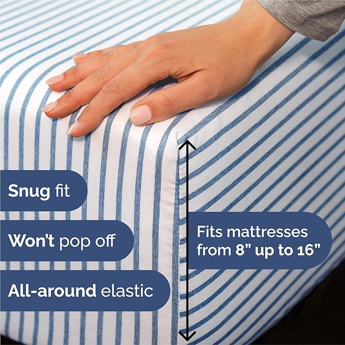 Split King Size 5 Piece Sheet Set - Comfy Breathable & Cooling Bed Sheets Set - Hotel Luxury Bedding for Women, Men, Kids, Teens, Boys & Girls - Deep Pockets & Wrinkle Free - Oeko-Tex - Blue Stripes 2