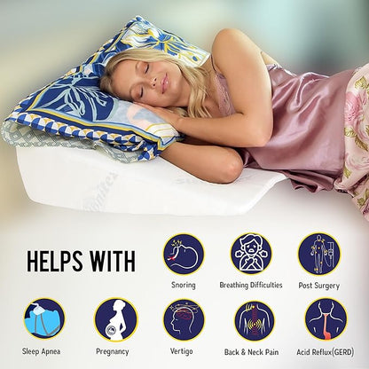 Sleepnitez Fsa Eligible 8" Bed Wedge Pillow – Memory Foam Wedge for Sleeping, Acid Reflux Pillow for Snoring, GERD, Pregnancy – Luxurious 3.25" Memory Foam Top Layer