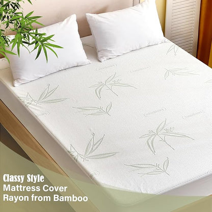 King Mattress Protector Waterproof Mattress Pad Washable Bamboo Rayon Mattress Cover Breathable Noiseless Bed Protector 5" - 21'' Elastic Fitted Deep Pocket