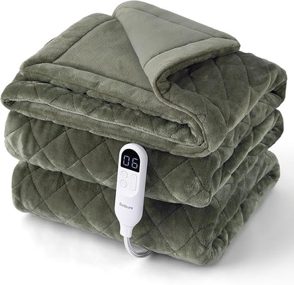 Bedsure Electric Blanket Twin - Quilted Heated Blanket Twin Size, Soft Flannel Thick Heating Blanket with 10 Time Settings & 6 Heat Settings, Warm Gifts for Women Men (62x84 inches, Olive Green)
