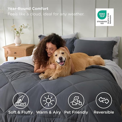 Bedsure California King Comforter Set - 7 Pieces Reversible Dark Grey Bedding, California King Size Bed Set for All Seasons, Bed in a Bag with Down Alternative Comforter, Sheets, Pillowcases & Shams