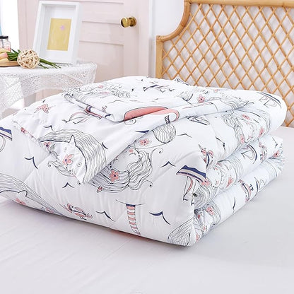 JSD Mermaid Twin Comforter Set for Girls, 2 Piece Ocean Theme Microfiber Comforter with Pillow Sham, Lightweight All Season Washable