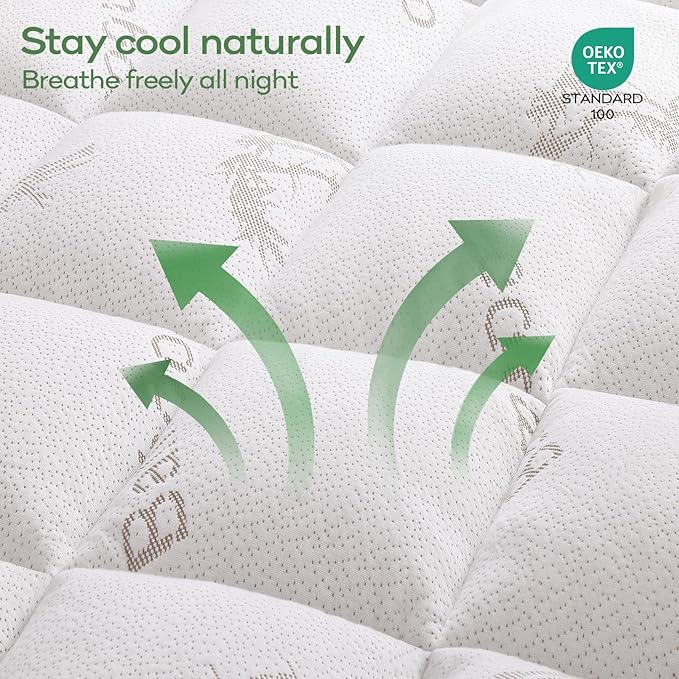 OLANLY King Mattress Topper – Viscose Made from Bamboo, Cooling Soft King Pillow Top Mattress Pad for Back Pain Relief, Plush Down Alternative Fill Bed Topper with Elastic Deep Pocket, White