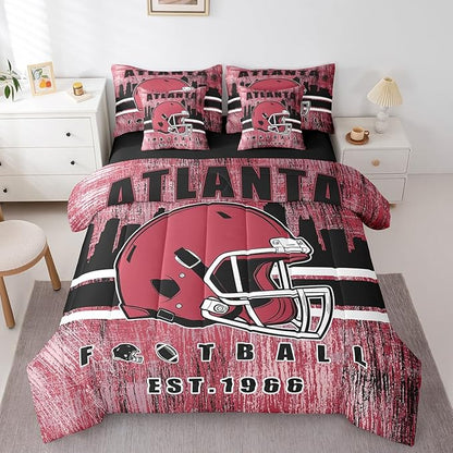 Erosebridal Kids Football Bed in A Bag Gridiron Sports Bedding Set Queen,Brick Red Sports Helmet Comforter Sets with Sheets Rugby City Seasonal Color 7 Pieces Bed Set Bedroom Decor