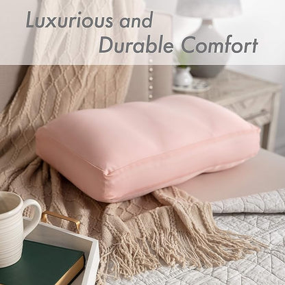 Premium Microbead Bed Pillow, Large Extra Fluffy But Supportive - Ultra Comfortable Sleep with Silk Like Anti Aging Cover 85% Spandex/ 15% Nylon Breathable, Cooling Cream Peach
