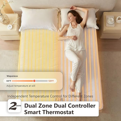Wapaneus Quilted Wave Heated Mattress Pad King Size 10 Heat Settings & Dual Control with 1-12 Hours Auto Off,Deep Pocket Fits up to 18",Coral Fleece Bed Warmer,ETL Listed Machine Washable,78"x80"