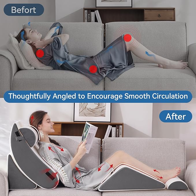 Wedge Pillow Set for After Surgery, 5 PCS Bed Wedge Pillow for Sleeping, Memory Foam Orthopedic Back Pillow for Pain Relief and Acid Reflux, Adjustable Post Surgery Pillow Grey