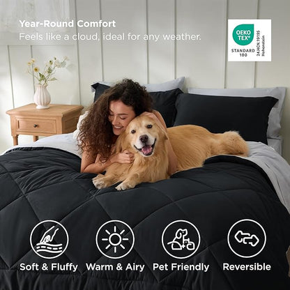 Bedsure Twin Comforter Set - 5 Pieces Reversible Black Bedding, Twin Size Bed Set for All Seasons, Bed in a Bag with Down Alternative Comforter, Sheets, Pillowcase & Sham