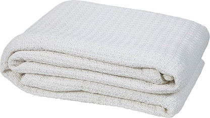HILLFAIR 100% Combed Cotton Blanket– Twin XL Bed Blanket– Soft Cozy Warm Multipurpose Throws for Luxury Home Decor– 66 x 90 inch Twin XL Size Cotton Blankets for Bed Blankets for All Season- Ivory