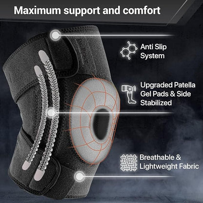DR. BRACE ELITE Knee Brace with Side Stabilizers & Patella Gel Pads for Maximum Knee Pain Support and fast recovery for men and women-Please Check How To Size Video (Pluto, X-Large)