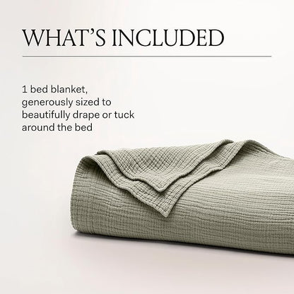 BOLL & BRANCH Dream Bed Blanket - King/Cal King, Sageleaf - Luxury 100% Organic Cotton - Soft, Lightweight and Breathable - Cloud-Like Touch