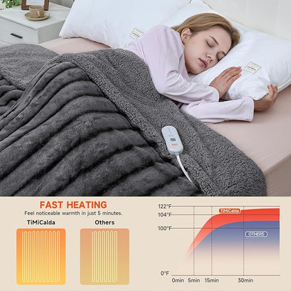 Heated Blanket Electric King- 100"x90" Soft Thick Faux Fur Electric Blanket for Sofa with 5 Heat Levels & 10 Hours Auto-Off Overheat Protection, Warm Cozy Gifts, Grey