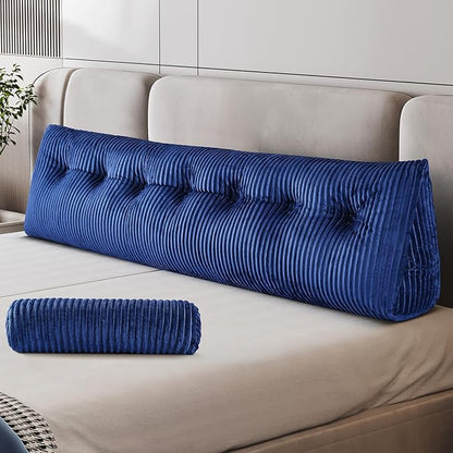 Z-hom King Size Wedge Headboard Pillow with 2 Roll Cushions, Large Reading Pillow for Bed Sitting Up, Triangular Backrest Cushion for Headboard, Supportive Pillow for Back Pain Relief, Blue