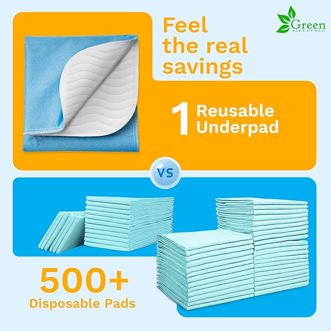 GREEN LIFESTYLE Washable Underpads - Large Bed Pads for use as Incontinence Bed Pads, Reusable Pet Pads, Great for Dogs, Cats, Bunny, Seniors Bed Pad (Pack of 6 - 30x34)