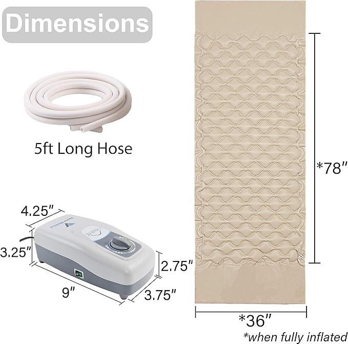 Vaunn Medical Cloud Air Whisper Quiet Alternating Air Pressure Mattress Topper with Pump Twin Size 36" x 78" x 3"