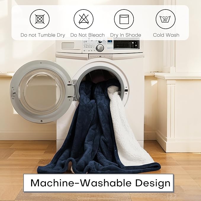 Heated Electric Blanket Throw Size 50"x60" Thickened Flannel and Sherpa Heated Blanket,3 Hours Timer Auto-Off & 5 Heating Levels,for Bedroom Office Couch-Navy Blue