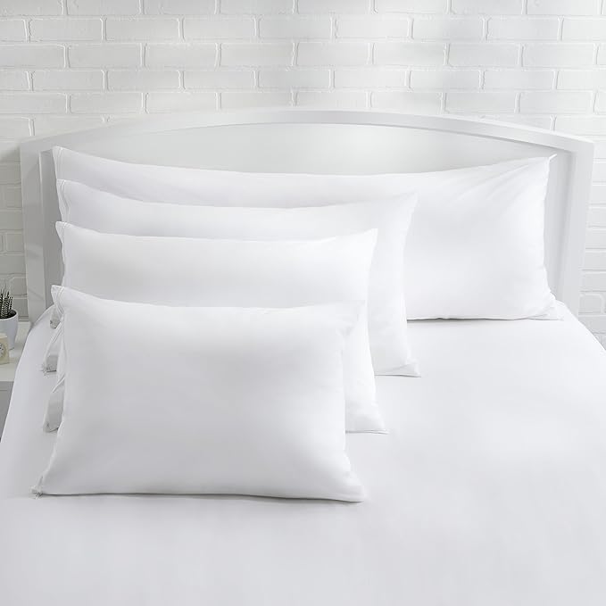 Amazon Basics King Pillow Pillowcase with Zipper, 100% Cotton Hypoallergenic, Pillow Protector, White (37 x 21 Inches), Pillows Not Included