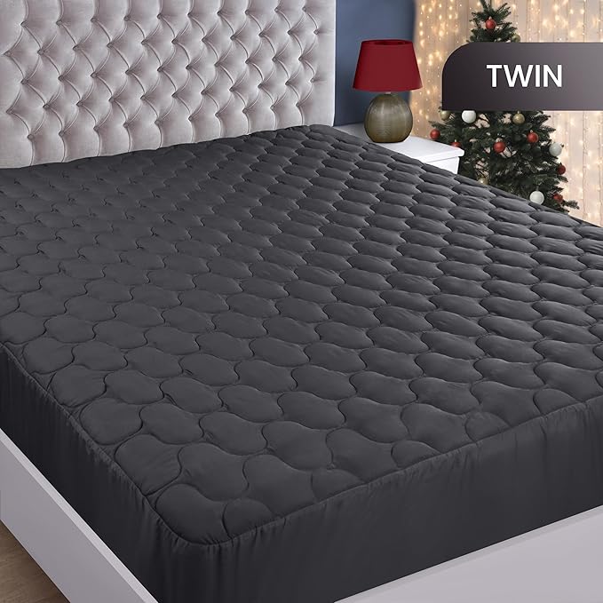 Utopia Bedding Waterproof Mattress Protector, Twin Mattress Pad, Noiseless Quilted Fitted Cover with Deep Pocket Stretches up to 16 Inches (Grey)