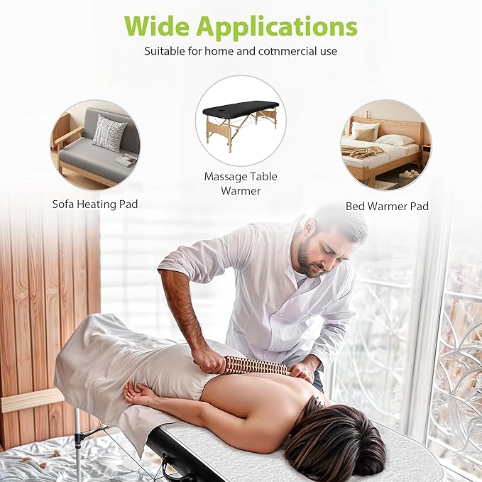 Massage Table Warmer Heating Pad Professional SPA Massage Bed Warmer with Timer, 9 Heat Settings, Overheat Protection for Massage Bed & Spa, Thickened & Soft Fleece, 30" x 71", with Face Hole