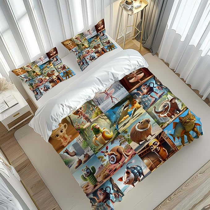 Funny Fusion Animals Bedding Set,Fusion Animals Duvet Cover Twin Full Queen King Set for Kids Boys Bed Decor Gifts (Color 10,Twin (68" x 90"))