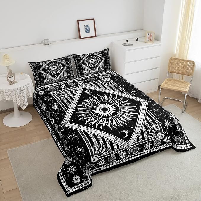 Castle Fairy Burning Sun Comforter Set Queen Size Mandala Bohemian Bedding Set for Kids Boys Girls Bedroom Decoration Hippy Hippie Gypsy Bed Duvet Insert Galaxy Comforter with 2 Pillowcase