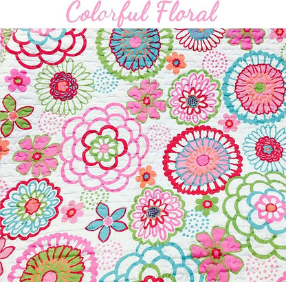 Cozy Line Home Fashions Pink Floral Polka Dot Colorful Reversible Quilt Bedding Set, Coverlet, Bedspreads for Girls (Mariah, King - 3 Piece)