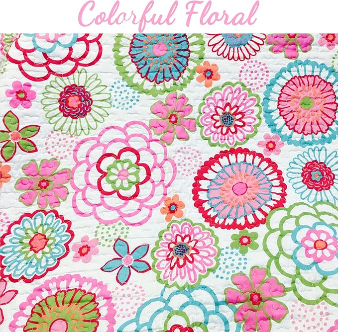 Cozy Line Home Fashions Pink Mariah King - 4 Piece Floral Polka Dot Reversible Quilt Bedding Set, Coverlet, Bedspreads for Girls (1 Quilt + 2 Shams + 1 Decorative Pillow)