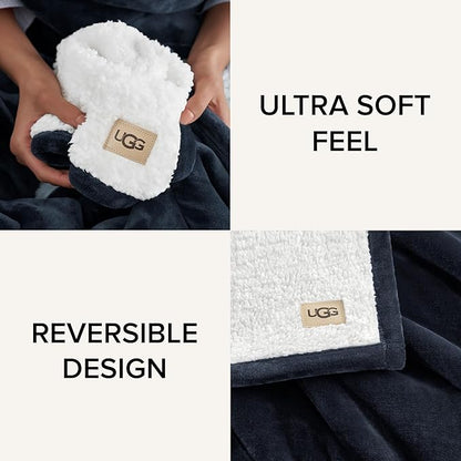 UGG Nita King/California King Blanket Fleece Fluffy Reversible Soft Fuzzy Bedding Cozy Plush Warm Oversized Blanket Machine Washable Bedroom Decor for Big Couch or Bed, 110-inch x 90-inch, Navy Blue