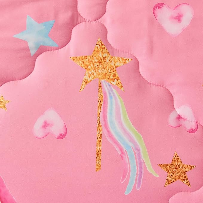 Wajade Pink Unicorn Comforter Set for Girls 7 Piece Cute Cartoon Bedding Set for Kids Full Size as Birthday Gift with Comforter, Sheet Set, Pillowcase and Sham