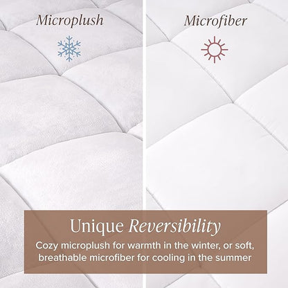 Bare Home Twin Microplush Mattress Topper - Pillow Top Reversible - Soft Mattress Cover - Dual Sided All-Season - 8" to 24" Deep Pocket - Fitted Cover - Dorm Essentials - Plush Mattress Pad (Twin)