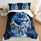 Wild Animal Themed Wolf Comforter Set Full Size,Blue Dream Catcher Snow Scene Bedding Sets for Kids Boys Girls Teens Room Decor,Western Comforter Set with 2 Pillowcases.