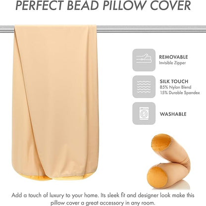 Case Only - Body Pillow Cover Stylish Silky Super Soft - 85% Spandex/ 15% Nylon Blend, Beauty - Anti Wrinkle, Anti Aging Prevention - Breathable Pillowcase - Gentle on Hair Size 48 X 8, Barely Beige
