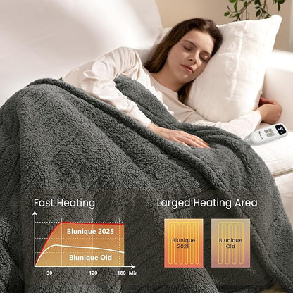 Heated Blanket Electric Blanket Twin - Fast Heating Blanket Throw Double Sided Sherpa Ultra Soft Cozy with 10 Heating Levels & 2-10 Hours Auto Off, Mashine Washable, 62 x 84 Inches, Grey