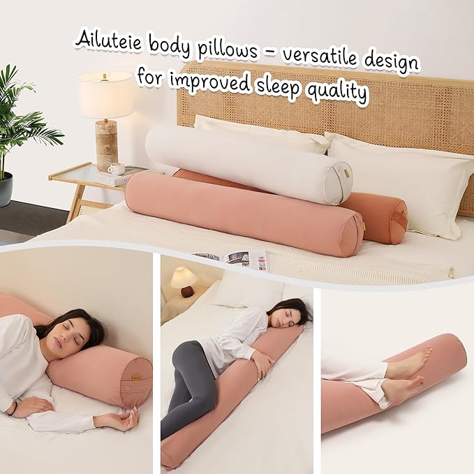 Body Pillow for Adults – Long Bolster Pillow for Bed, Round Cuddle Pillow, Full Support for Side Sleepers,59 x 7.87 Inches,Blush Pink