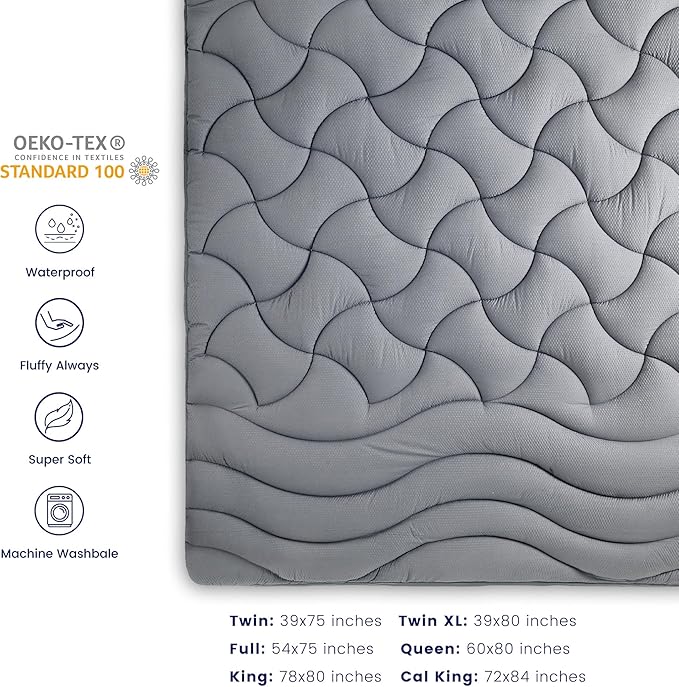 SLEEP ZONE Extra Thick Cooling Mattress Pad California King, Breathable Waterproof Mattress Pad Cover, 72 x 84 Inches (Grey, Cal King)