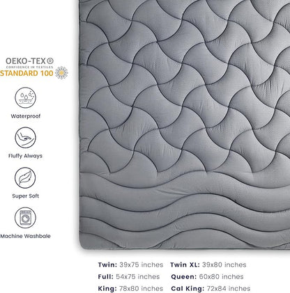 SLEEP ZONE Cooling King Mattress Pad for Back Pain Relief, Extra Thick and Waterproof Pillow Top Bed Cover, 78 x 80 Inches (Grey, King)