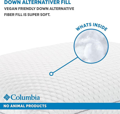 Columbia Comfort Ice Fiber Side Sleeper Down Alternative Bed Pillow with Polyester Fiberfill, Supportive Cooling Double Sided Breathable Cover (Back & Stomach Sleeper, King (Pack of 2))