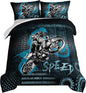 HOSIMA Dirt Bike Comforter Motocross Rider Bedding Set for Race Car Bed,American Flag Motorbike Comforter for Queen Size Bed Extreme Sport Bedding Set for Boys Teens Mens Bedroom Essentials.