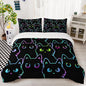 QOOMO Cartoon Cat Sherpa Plush Comforter Set, King Size 3 Pieces Cute Animals Comforter Sets, Ultra Soft Cozy Fleece Bedding Set, Comforter Bed Sets for All Seasons