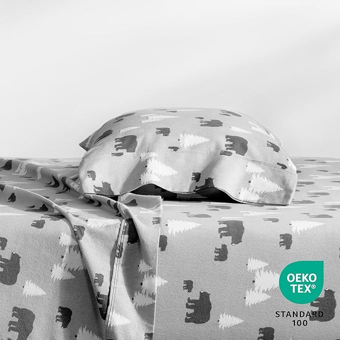 Bare Home Flannel Sheet Set Prints, 100% Cotton, Velvety Soft Heavyweight - Double Brushed Flannel for Extra Softness & Comfort - Deep Pocket - Bed Sheets (Twin, Kodiak)